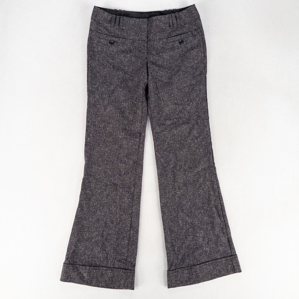 Charlotte Russe Pants Size 1 Gray White Flecked Y2K Flare Low Rise Hemmed 29.5"
